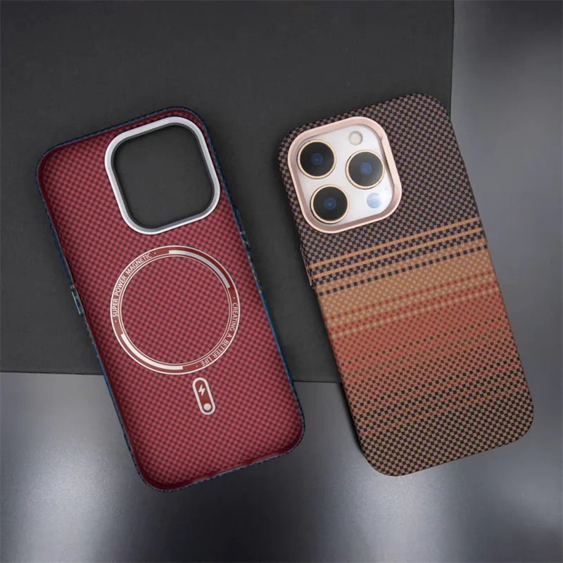 For iPhone 14 15 13 16 Pro Max Luxury Carbon Fiber Relief Magsafe Phone Case Metal Lens Matte Wireless Charging Shockproof Cover