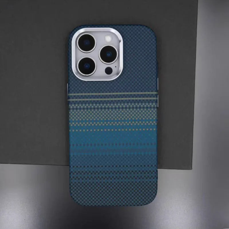 For iPhone 14 15 13 16 Pro Max Luxury Carbon Fiber Relief Magsafe Phone Case Metal Lens Matte Wireless Charging Shockproof Cover