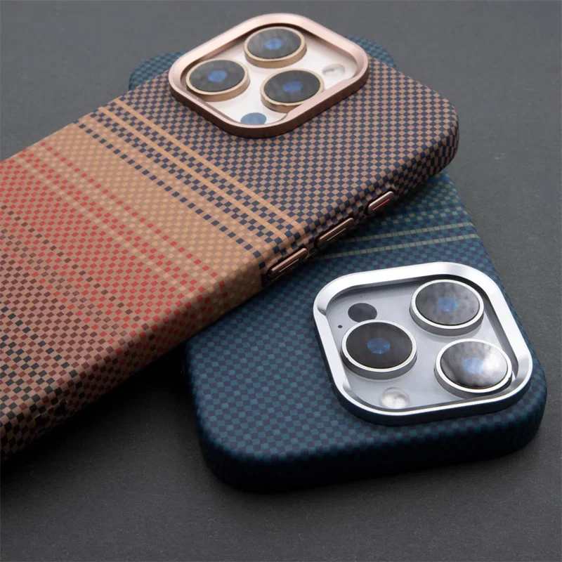 For iPhone 14 15 13 16 Pro Max Luxury Carbon Fiber Relief Magsafe Phone Case Metal Lens Matte Wireless Charging Shockproof Cover
