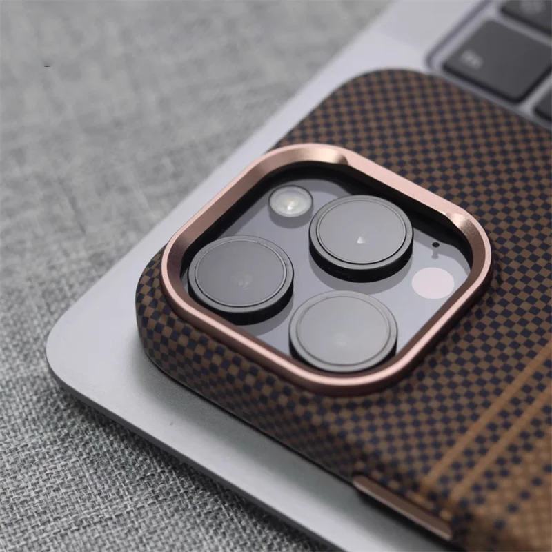 For iPhone 14 15 13 16 Pro Max Luxury Carbon Fiber Relief Magsafe Phone Case Metal Lens Matte Wireless Charging Shockproof Cover