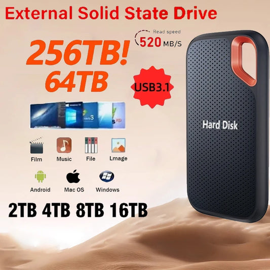 External Hard Drive 2TB Portable SSD 4TB External Solid State Drive USB 3.1/Type-C Hard Disk High-Speed Storage for PC/Mac/Phone
